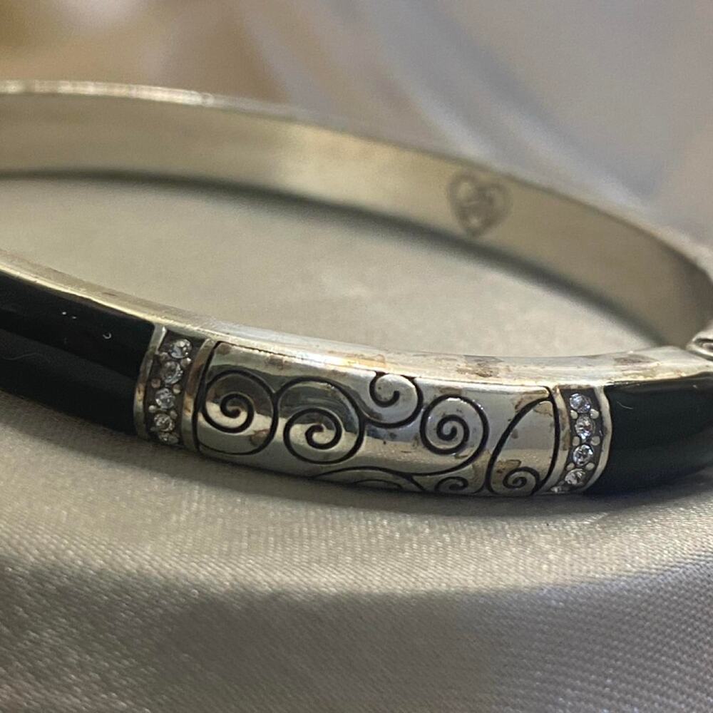 Brighton Wiltern Hinged Bangle Bracelet Enamel Silver Plated Scroll Crystal